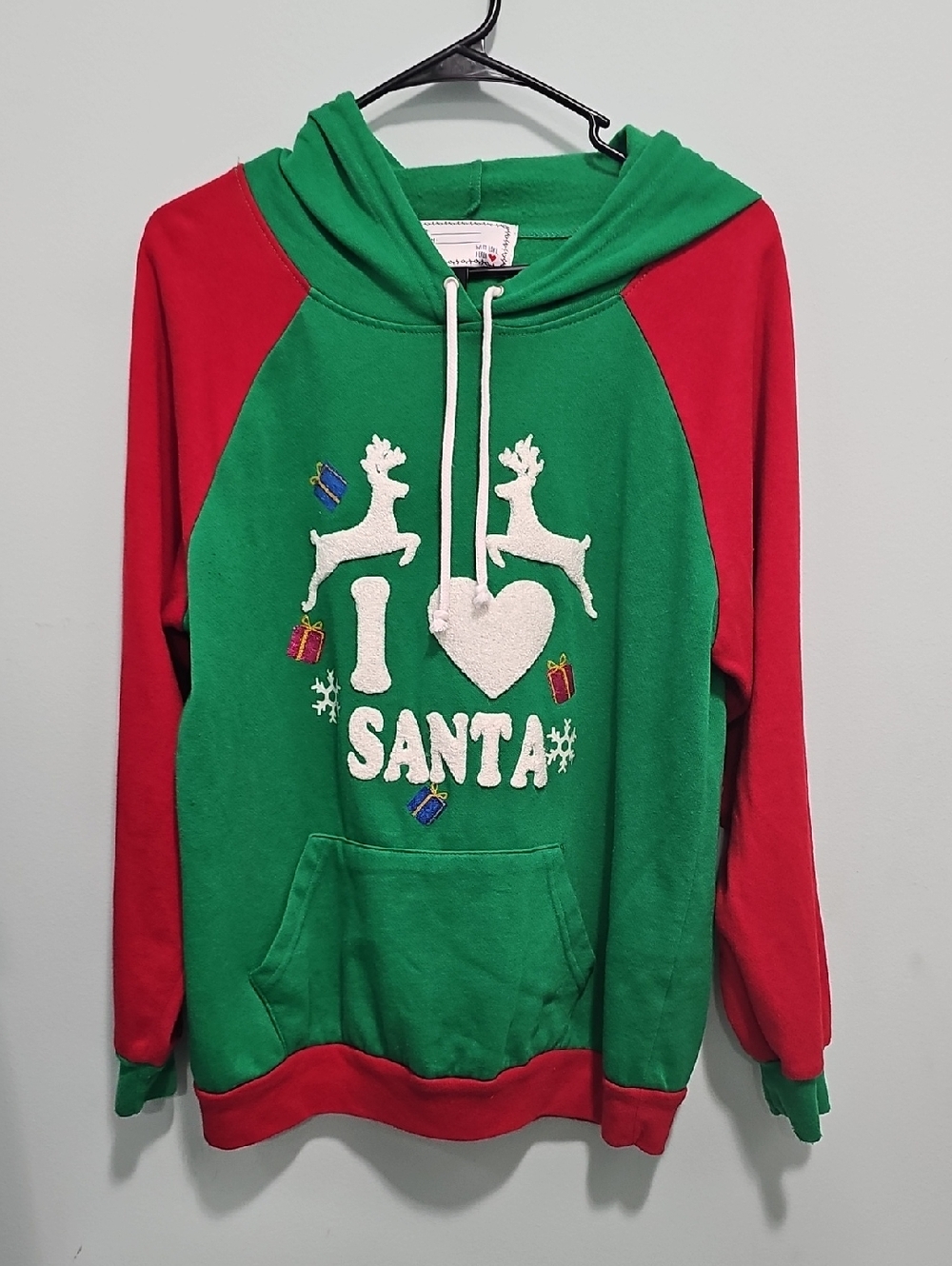 Women's Derek Heart Large Green & Red "I ♥ Santa" Holiday Hoodie Brand New